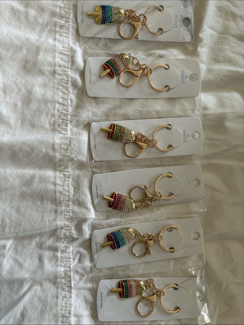 Gold-Tone Multicolor rhinestone, ice cream Keychain - Women Accessories